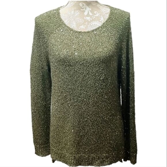 Chico's green sequin Shine Claire long sleeve sweater Size Medium - Picture 2 of 8